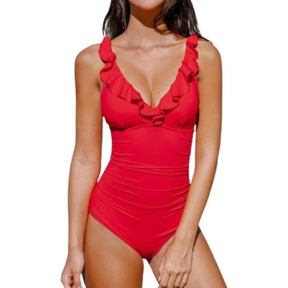 Cupshe Other - Women's One Piece Ruffle V Neck Adjustable Straps Tummy Control Bathing Suit
